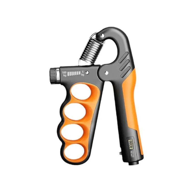 Electronic counter spring grip hand strengthener with adjustable resistance and digital display