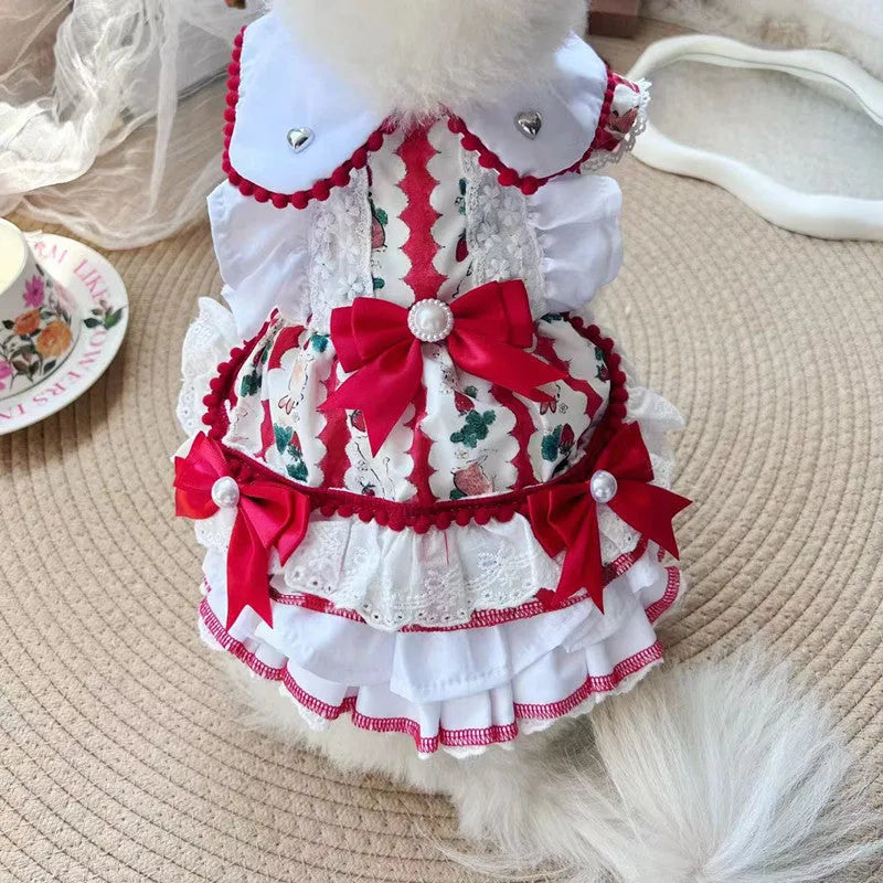 Polyester rabbit design princess skirt for small dogs showing size options XS to XL