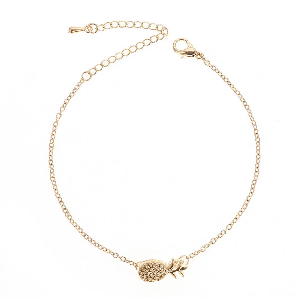 Women's alloy pineapple bracelet with fruit-shaped charm in gold or silver colour