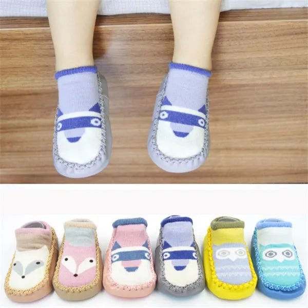 Baby floor socks in pink with anti-slip sole, combed cotton jacquard weave, size 11cm