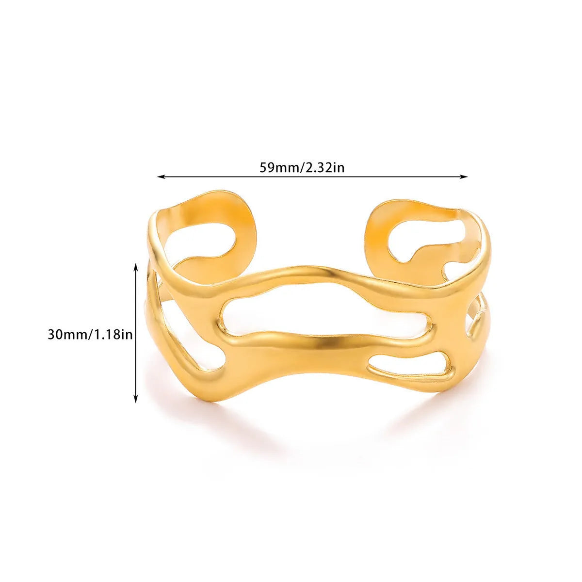 Simple irregular stainless steel gold-plated bracelet in silver finish on plain background