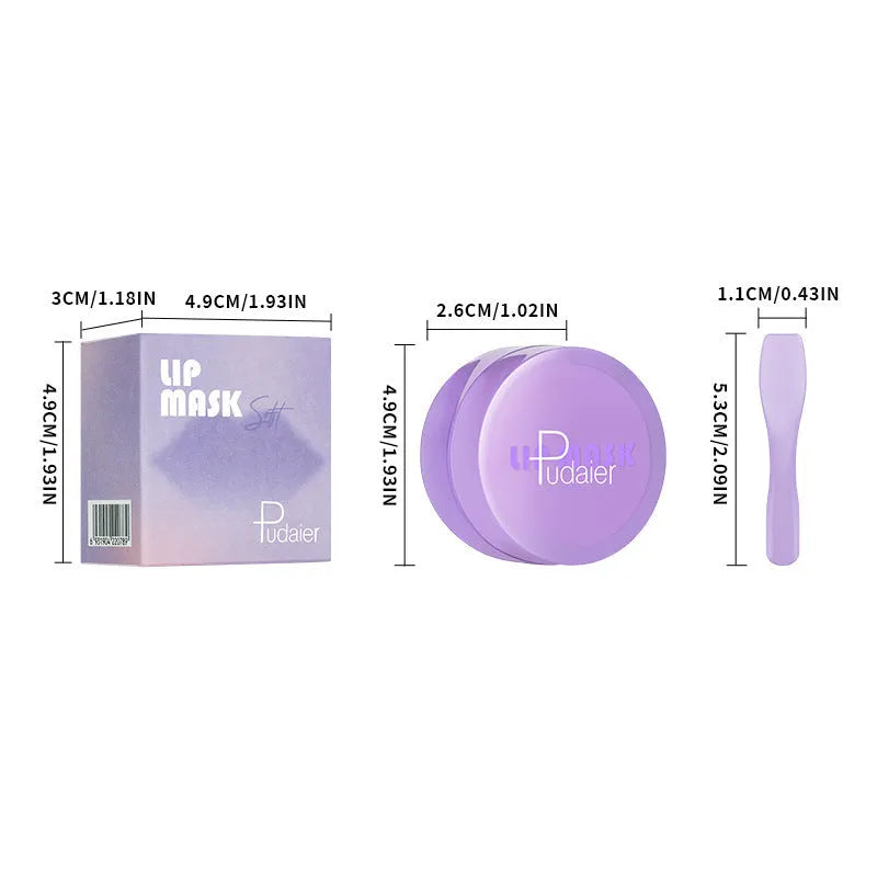 Lip balm exfoliating treatment box containing 10ml formulation with lip film and scraper applicator