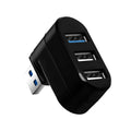 Black and white USB rotary splitter hub with four USB ports showing rotational design