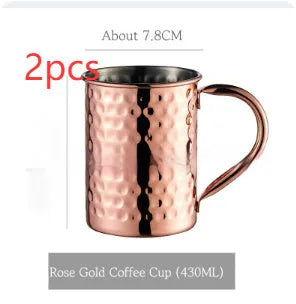 Stainless steel Moscow Mule cup with copper plating in a choice of colours and hammered or smooth finish.