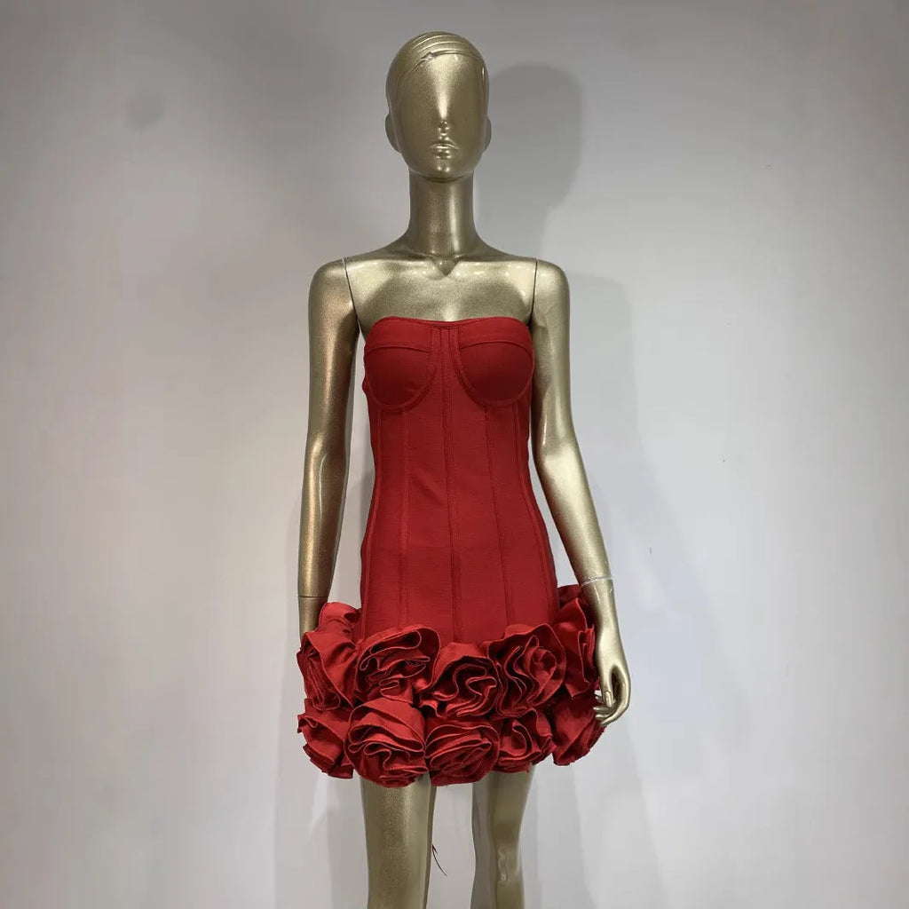 Women's solid colour polyester dress with mid-waist cut in red, white, or black options