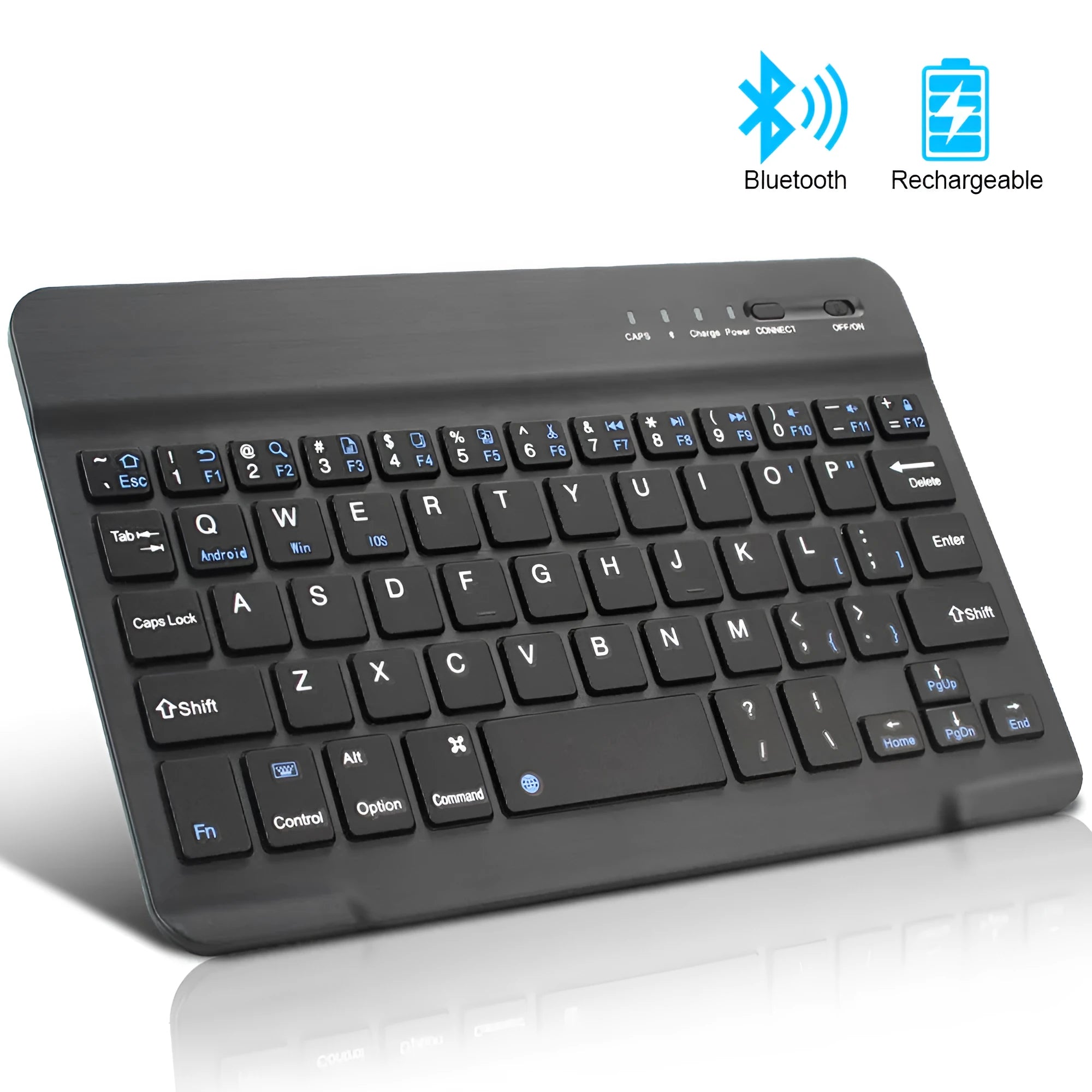 Mini Bluetooth wireless keyboard in black or white for tablets in 7, 9, and 10-inch sizes