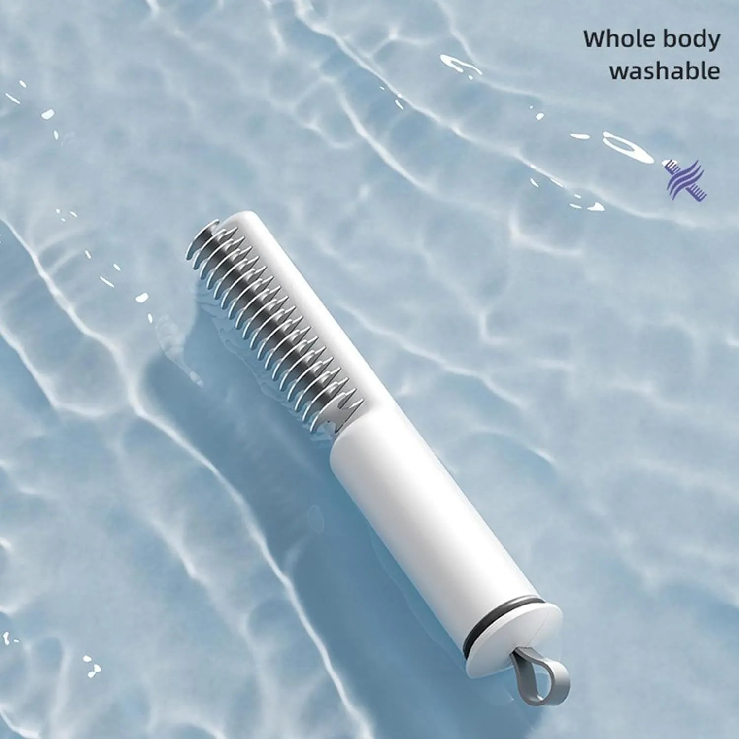 Stainless steel dog dematting comb with ergonomic handle in pink colour on white background