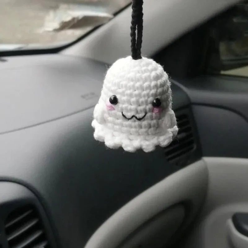 Plush hand-woven car hanging ornament in a cartoon design made from polyester