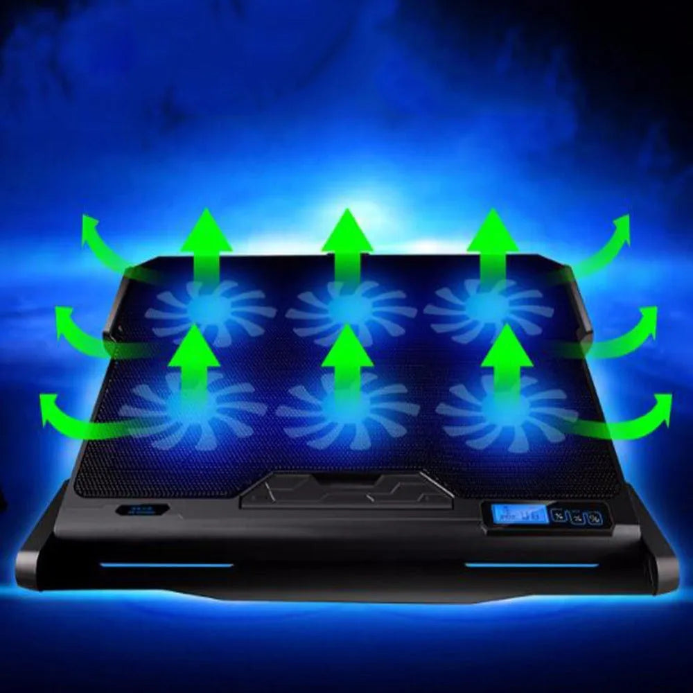 Metal mesh laptop cooling board with LCD speed control display in black colour