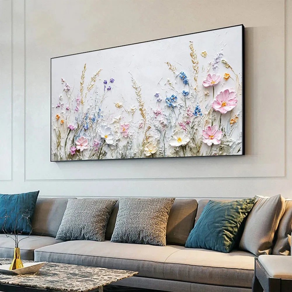 Handmade oil painting canvas wall art with 3D palette knife flowers in modern style, rolled frameless unstretched