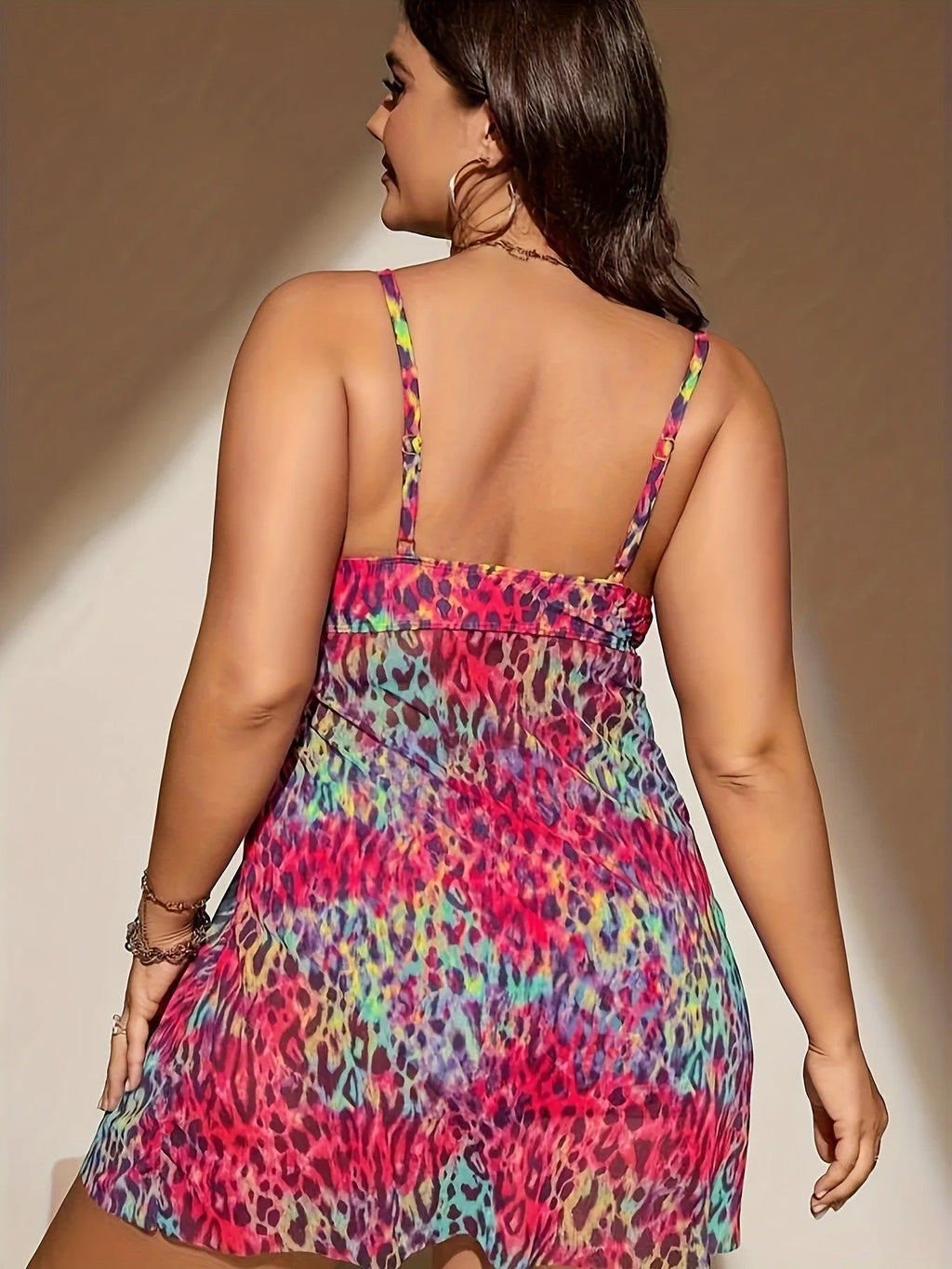 Plus size women's swim bikini with split skirt bottom in polyester fabric