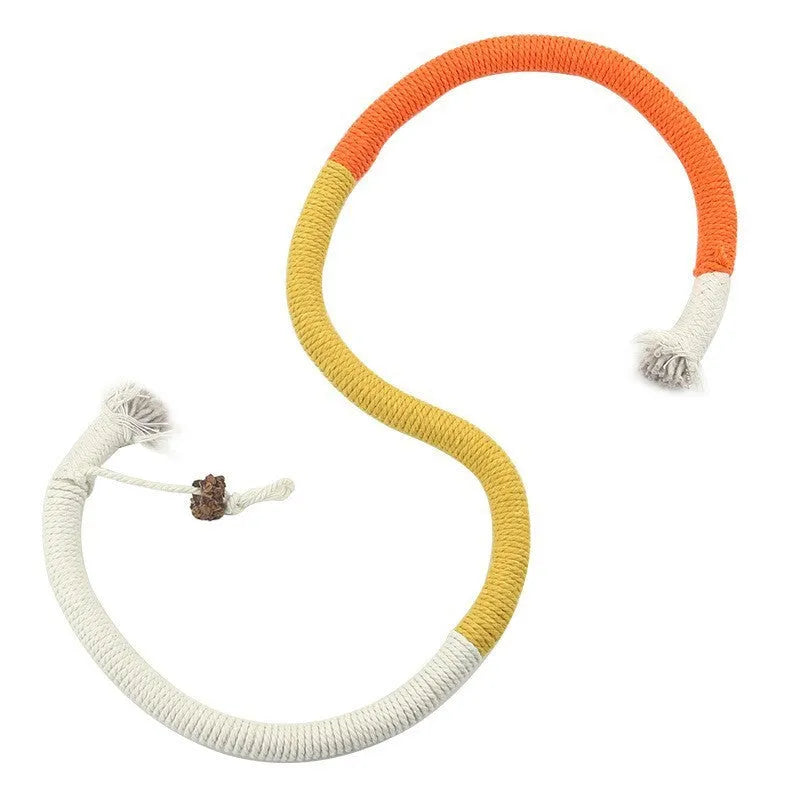 70cm long cotton cat chew rope toy in purple, orange or red with green colours