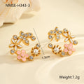 Colourful flower stud earrings with petal design on stainless steel with 18K electroplated finish
