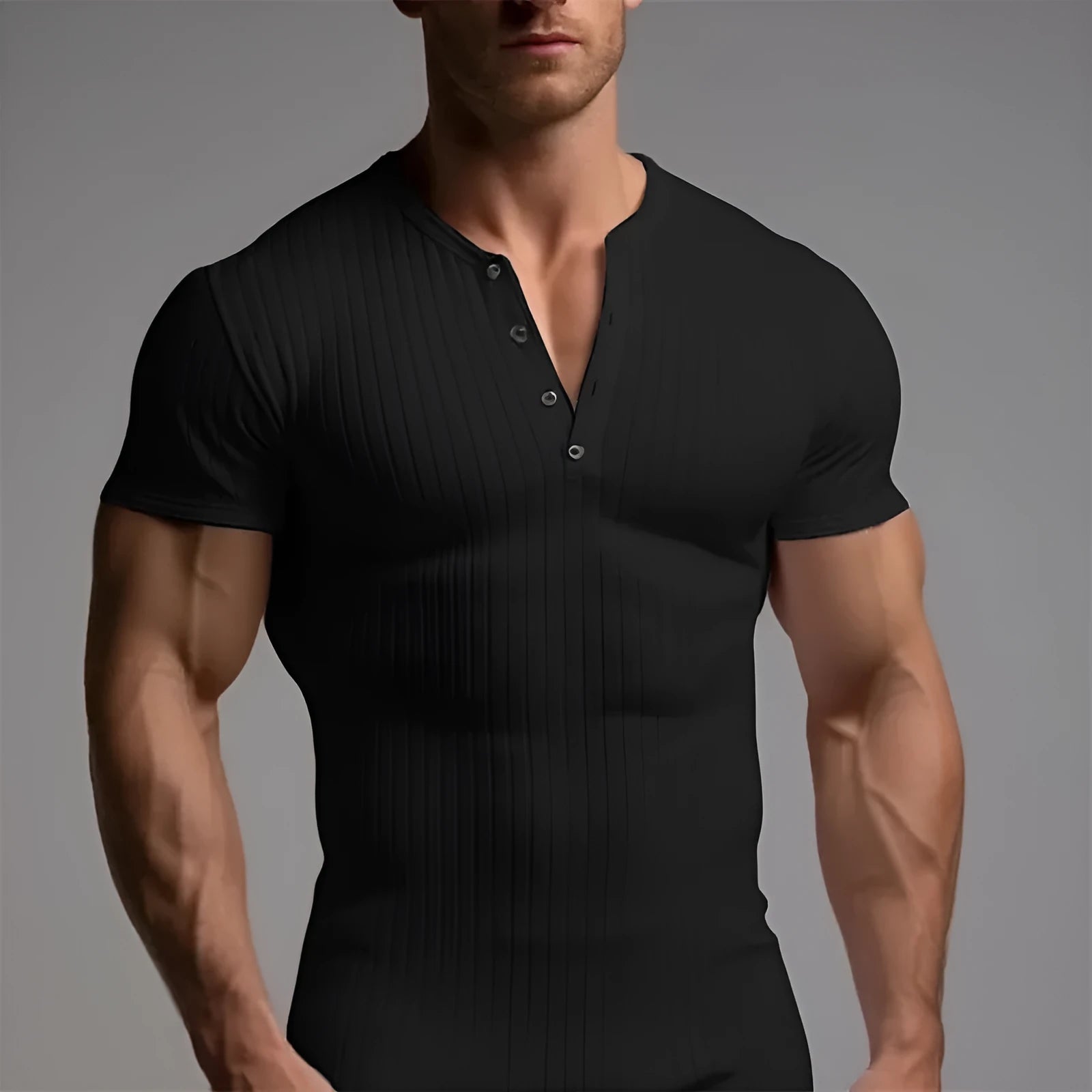 Men's slim-fitting sports T-shirt in polyester available in five colours with muscle emphasis design