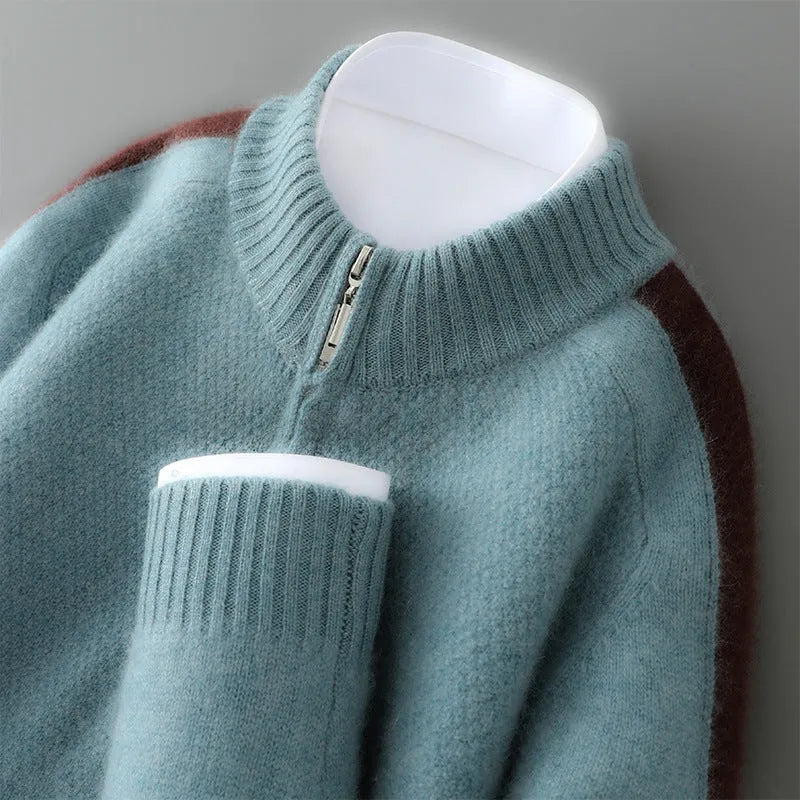 Slim fit half-zip wool sweater with round neck in multiple colour options for plus size leisure wear