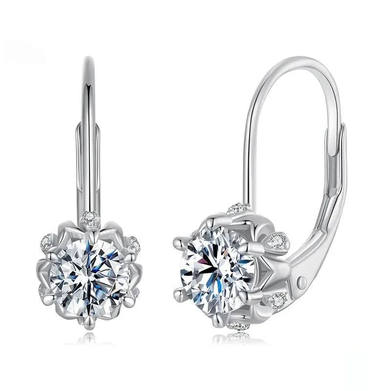 Sterling silver flower bud ear clip with white gold plating and 0.5 carat moissanite stone