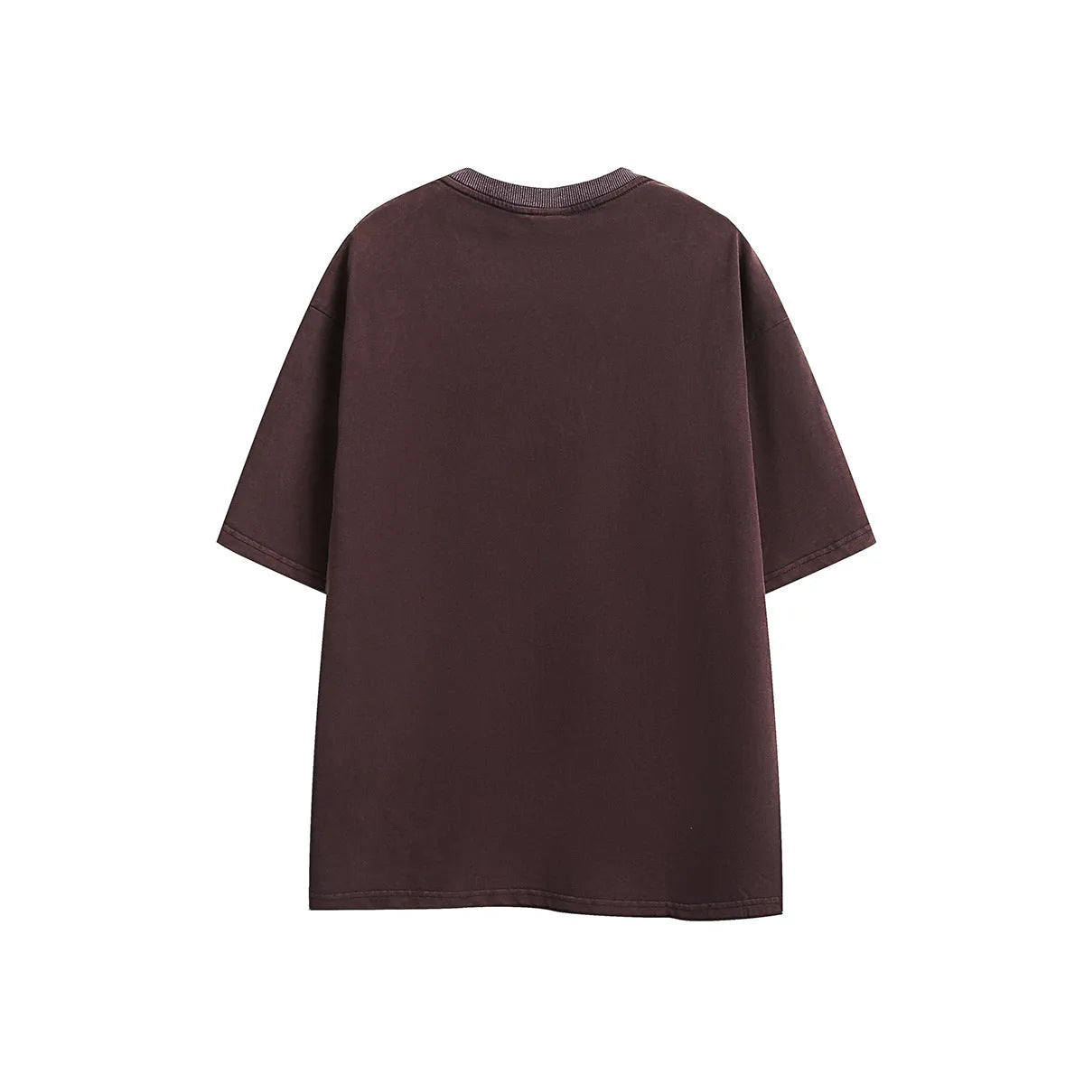 Retro embroidered washed cotton T-shirt in purple and black colours with half-sleeve design