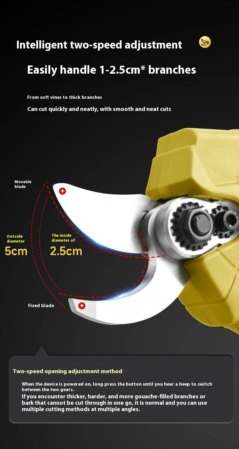 Electric pruning knife with lithium battery, brushless motor, and plastic storage box for cordless garden branch cutting