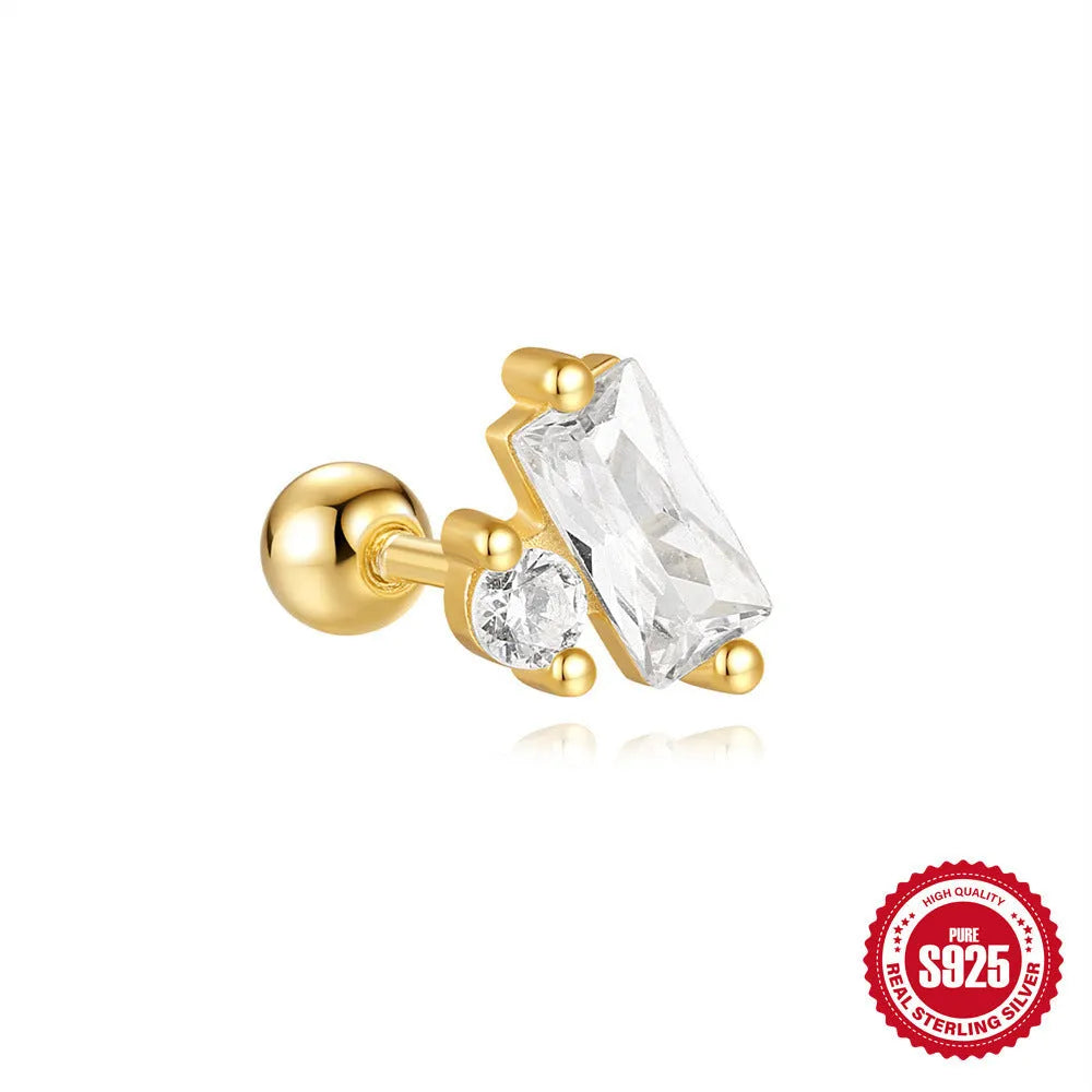 S925 sterling silver red square gravel stud earrings with floral design in gold electroplated finish