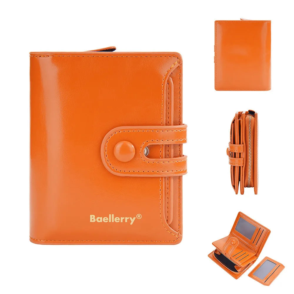 Women's PU leather card holder wallet shown in multiple colour options.