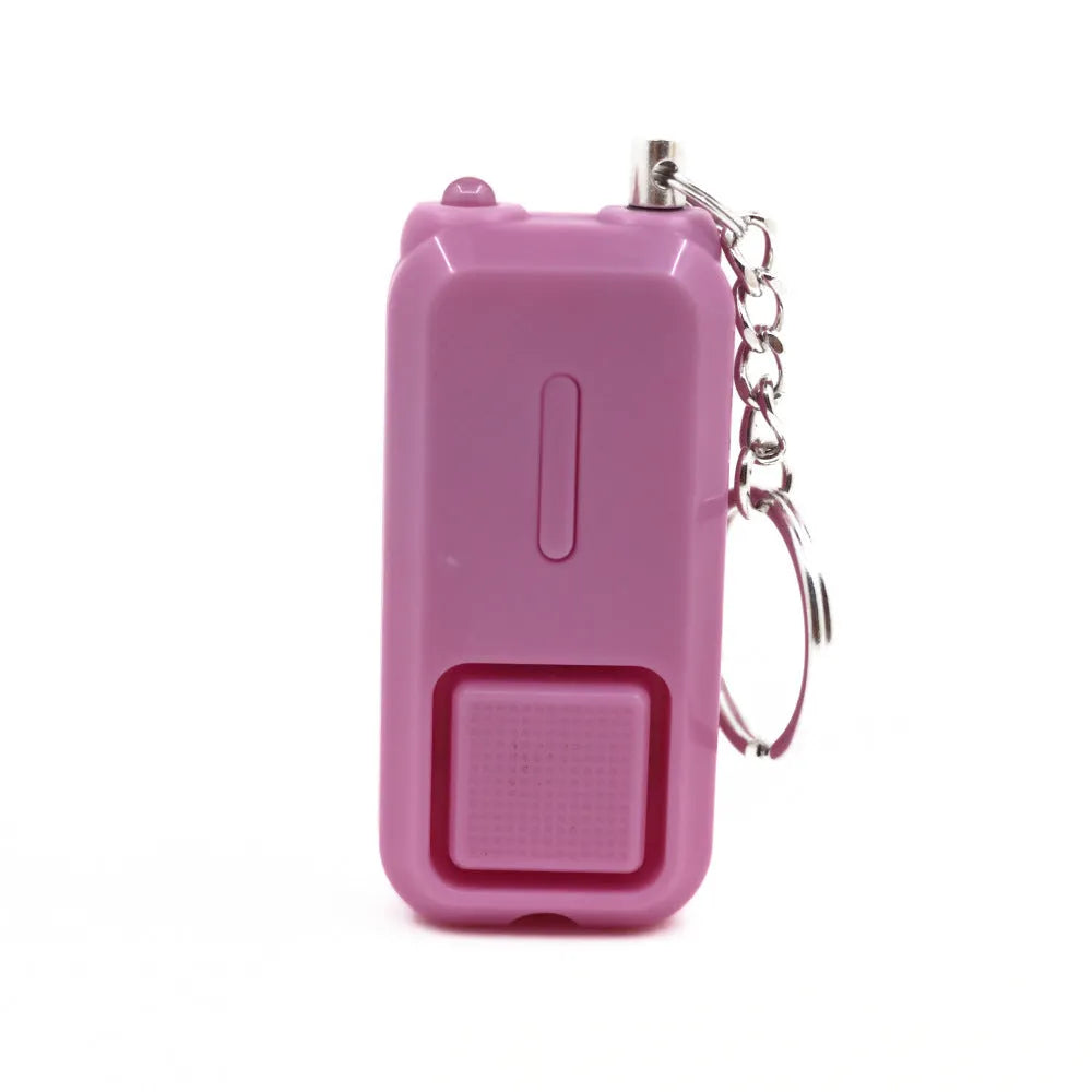 ZQ-202 personal safety alarm in pink, black, white, yellow or green with compact 65x30x12mm dimensions