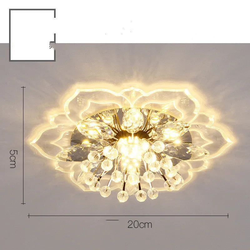 Small modern crystal ceiling lamp with flower-shaped shade and LED lighting