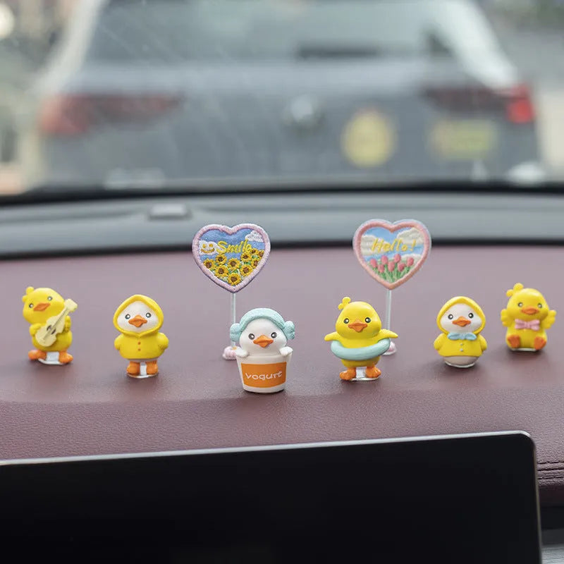 PVC duckling car interior decoration set with six cartoon ducks and one sign label
