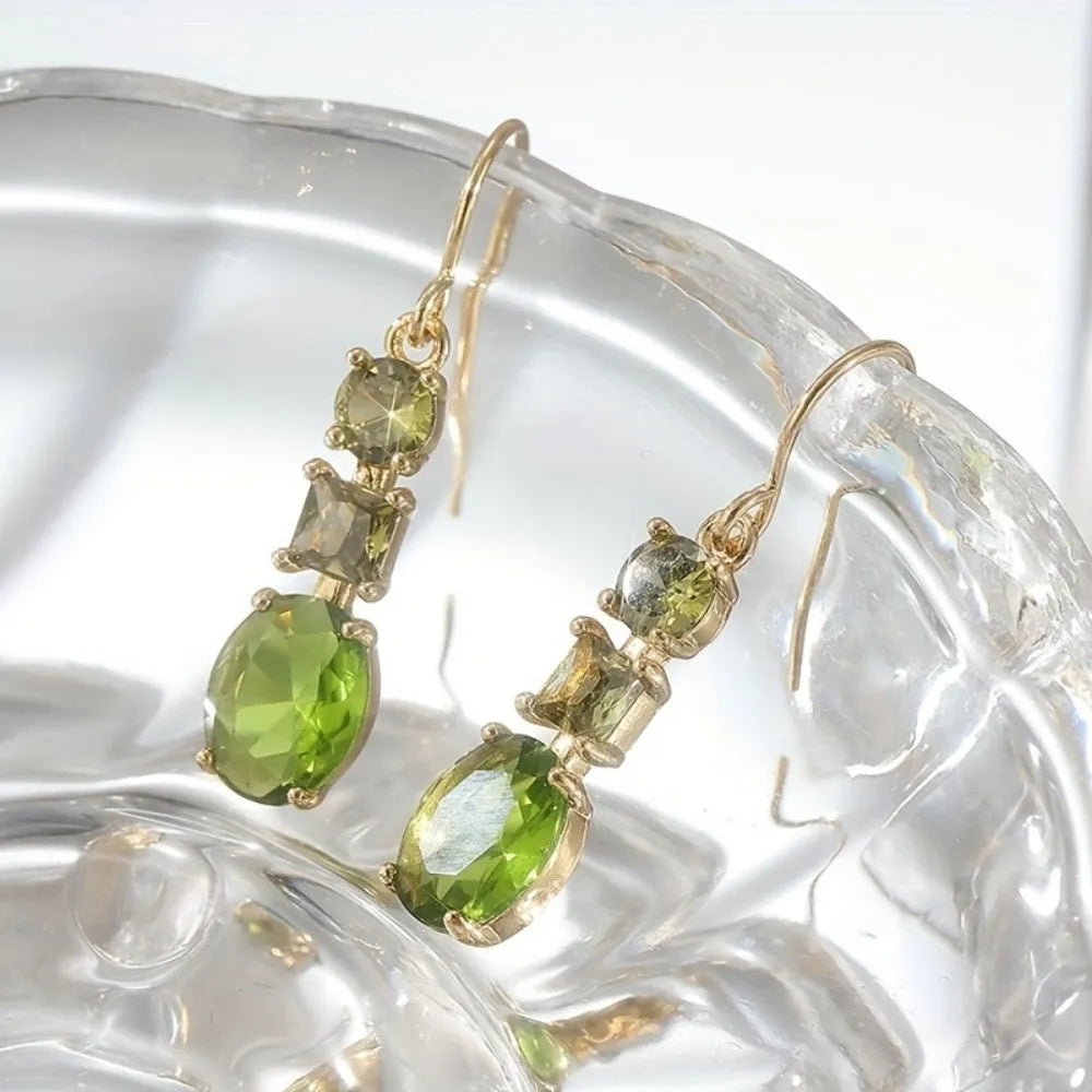 Green copper geometric earrings with quadrilateral shape and retro bohemian style