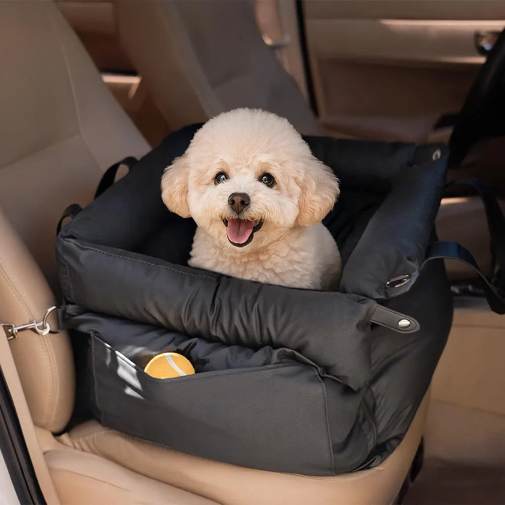 Waterproof dog pet nest with removable cover in grey colour showing M size dimensions