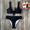 Solid colour bikini swimsuit set showing front view on mannequin