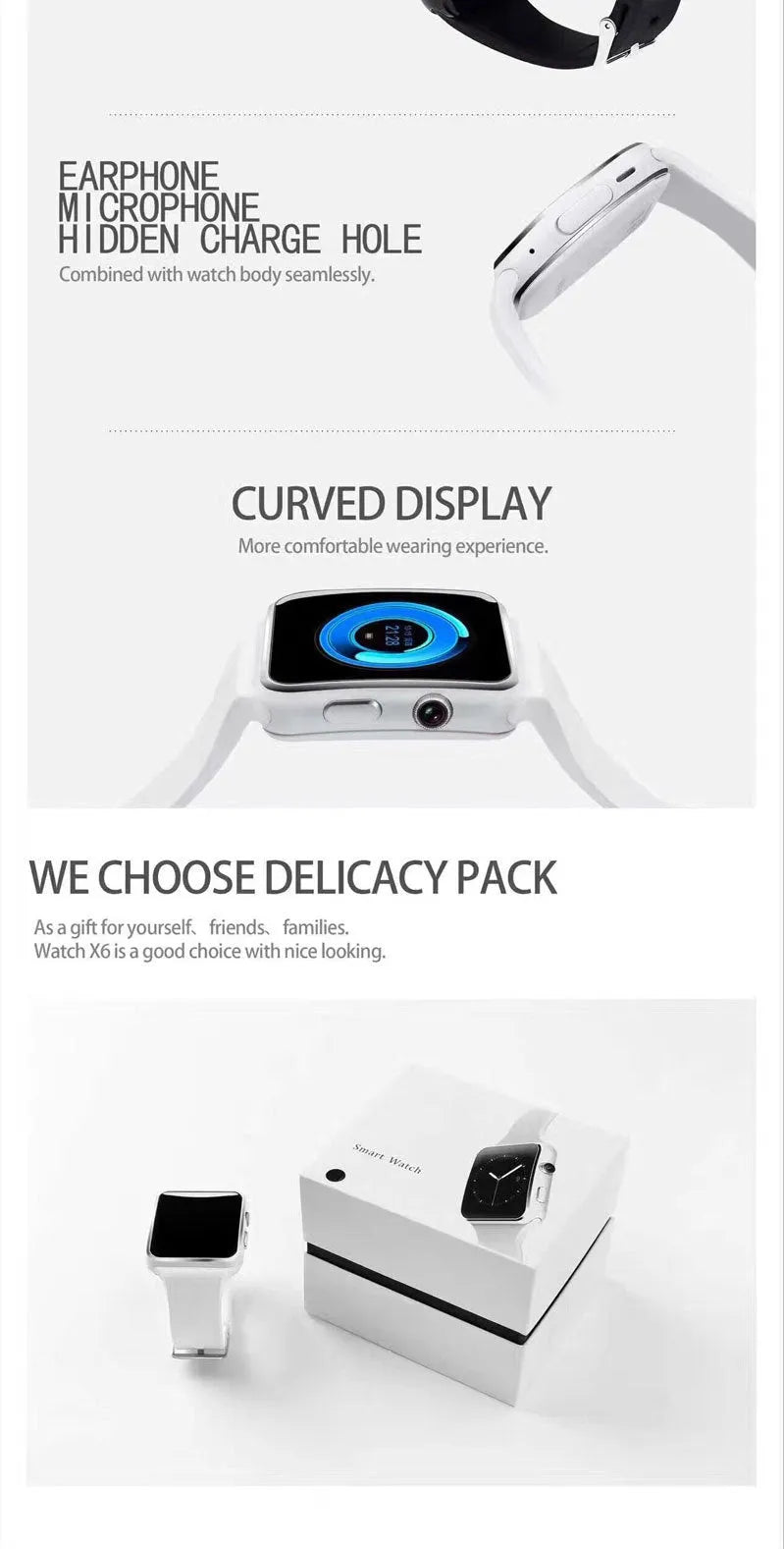 Black smart watch with 1.54 inch HD touch screen and silicone strap on a wrist.