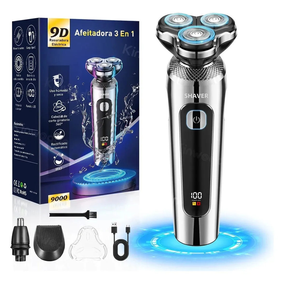 Digital USB rechargeable beard scraper shaver with LED display and washable design