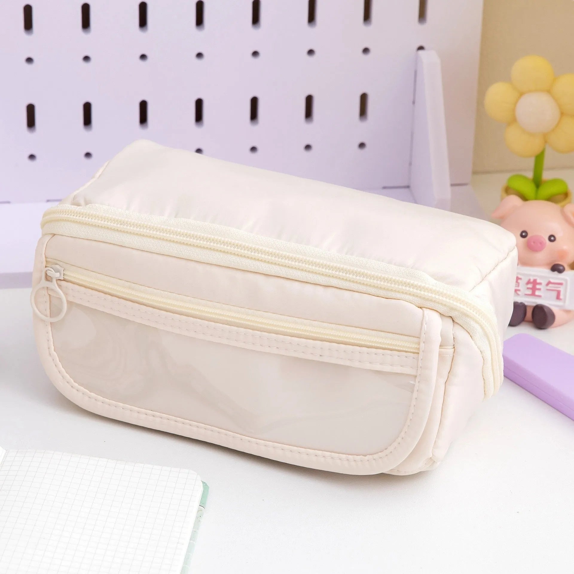 Korean style canvas pencil case with ten-layer flip design showing multiple colour options