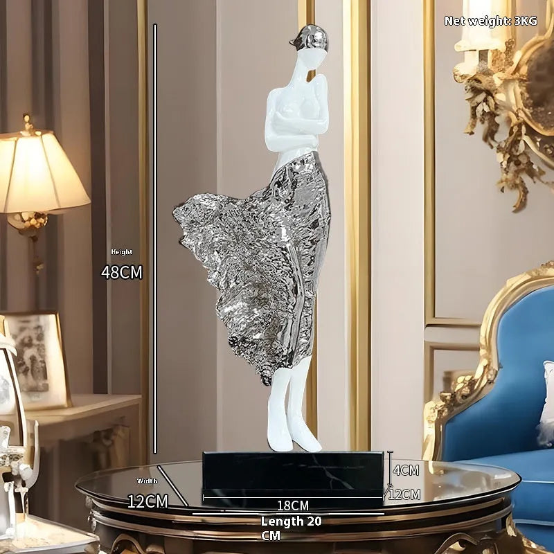 Modern minimalist resin sculpture ornament with metallic finish standing 48cm tall