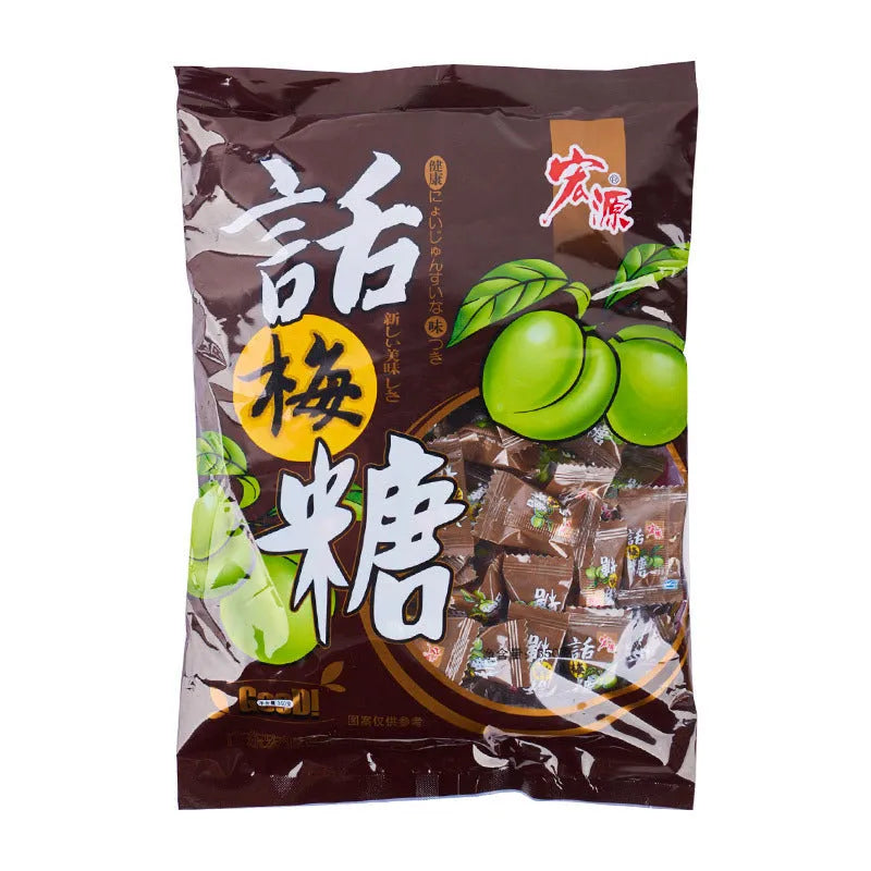 Three bags of hard candy: guava flavour (350g), plum sugar (350g), and tangerine peel (355g).