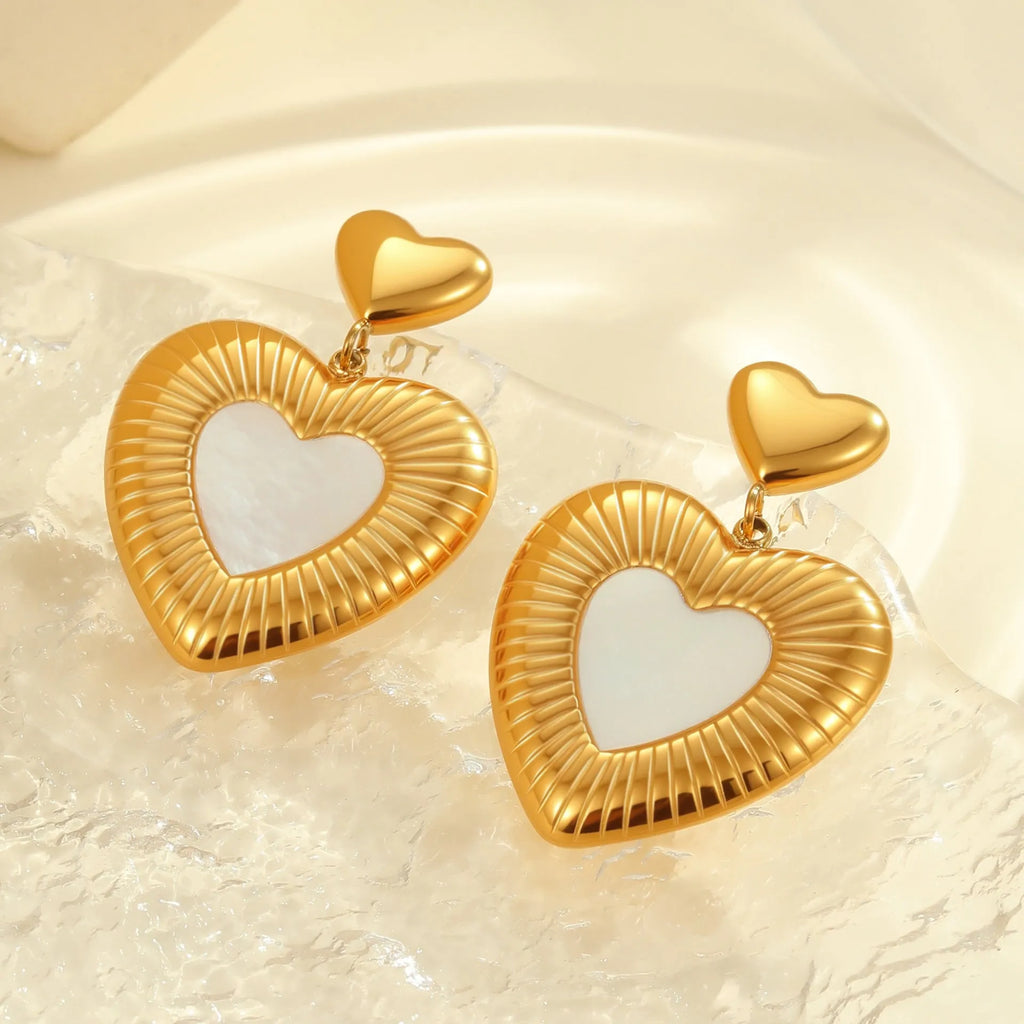 Gold electroplated stainless steel heart-shaped fritillary earrings for women