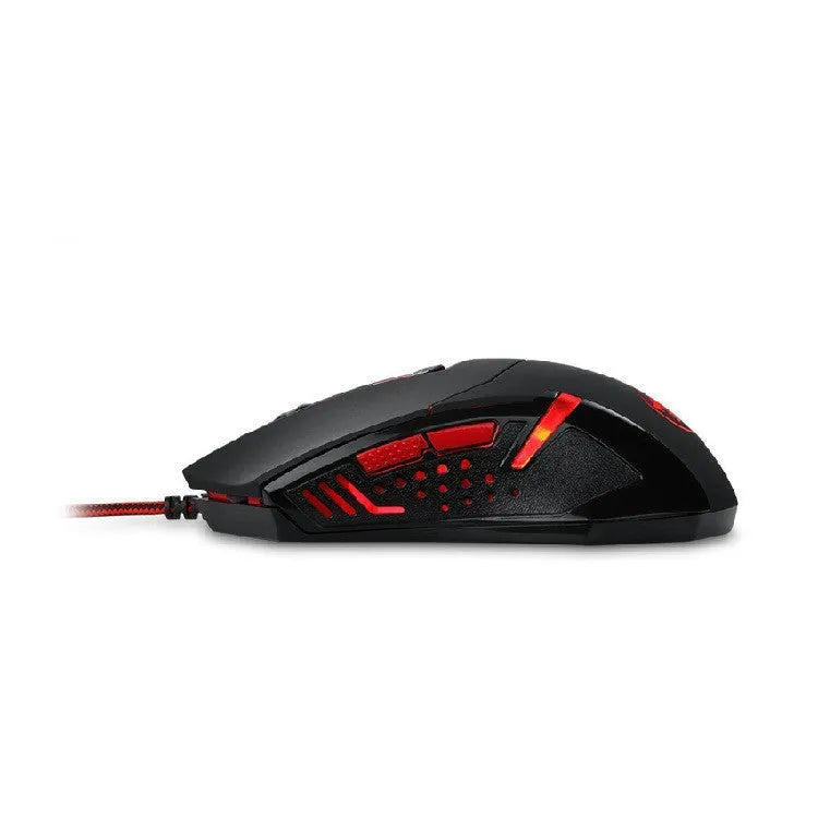 Black and red USB wired optical gaming mouse with six buttons and ergonomic design