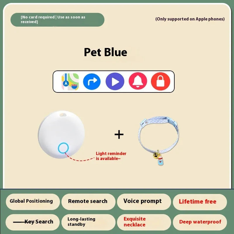 Pet GPS tracking device attached to dog collar with mobile app showing location