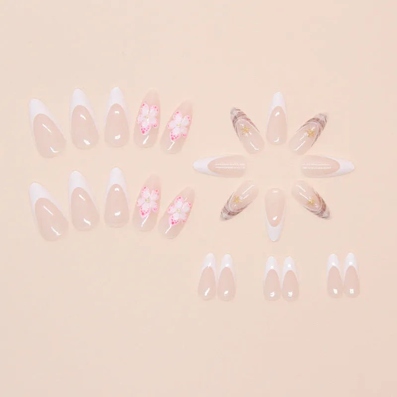 French style plastic fake nails with simple flower rock pattern design in colour W1764