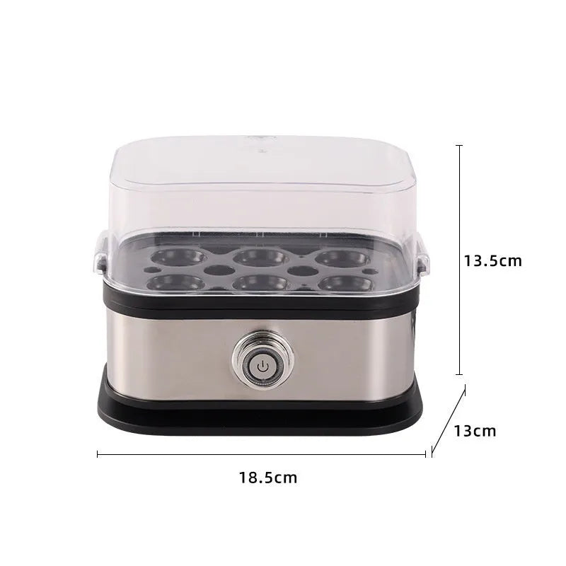 Black stainless steel portable egg boiler with a compact belt-like design for travel