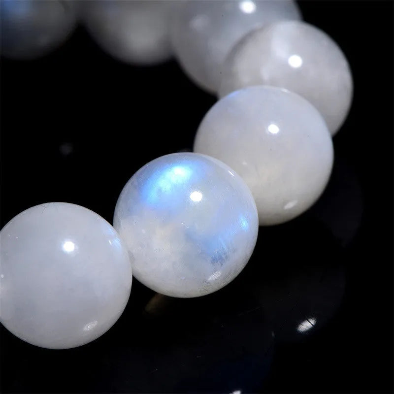 Natural blue moonlight round bead moonstone bracelet with polished white geometric beads