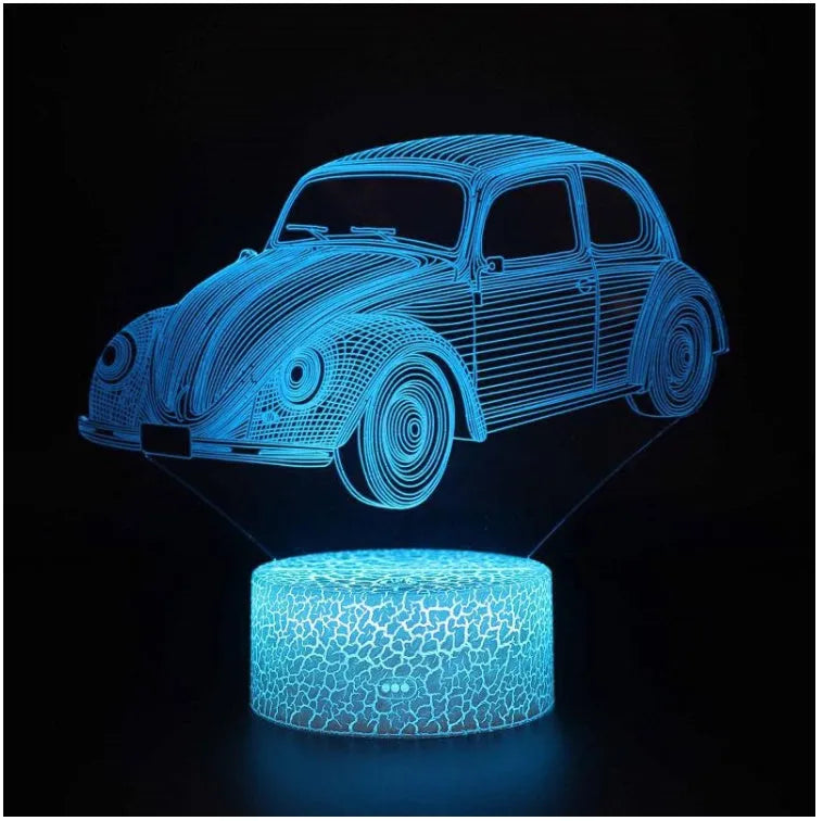 Colourful 3D LED table lamp with acrylic shade and touch remote controls on black base