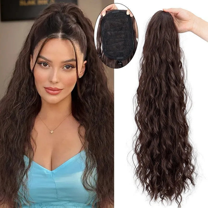 Water ripple long curly hair extension with fluffy corn curler texture in synthetic fibre