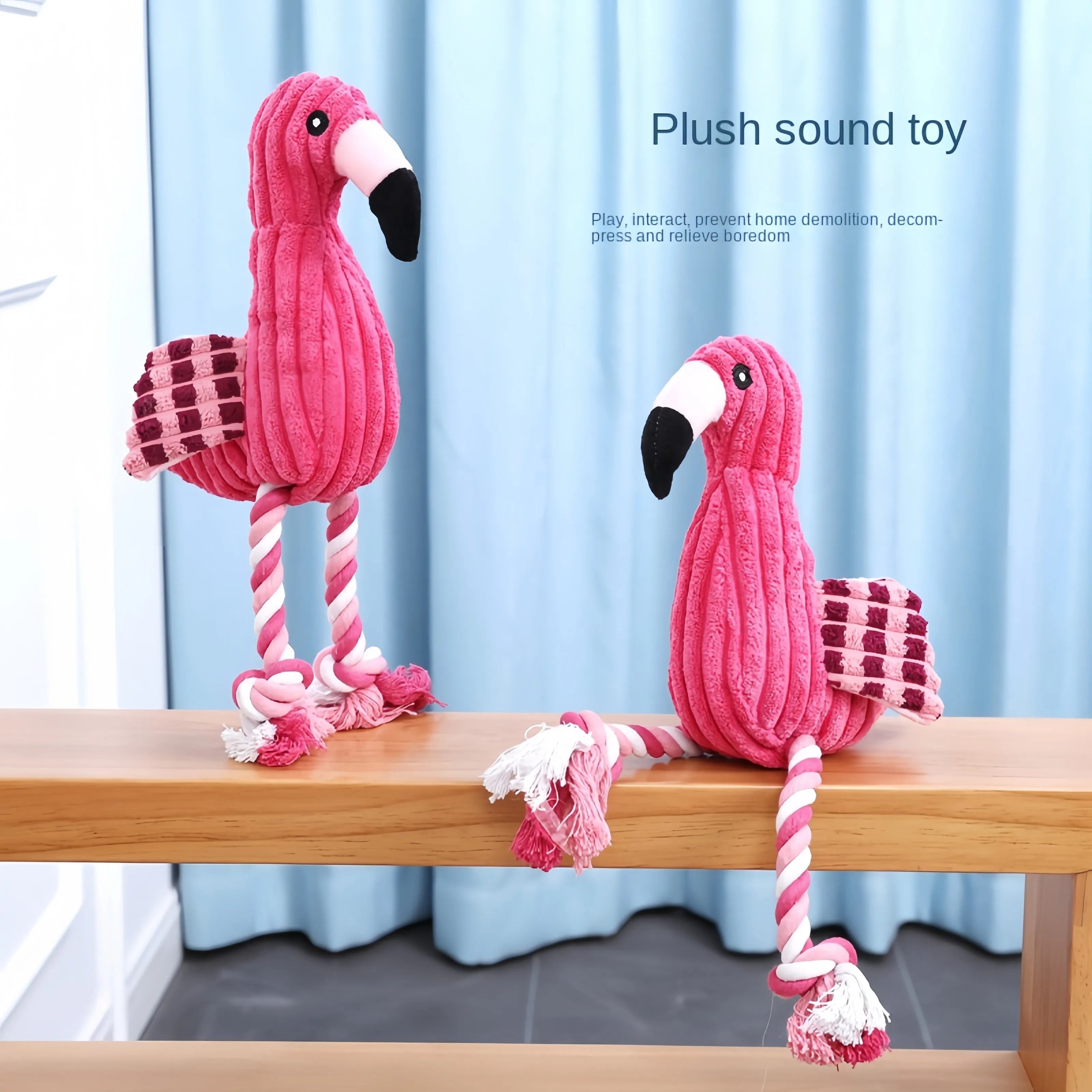 Pink animal-shaped corduroy plush dog toy with squeaker inside for small and large dogs