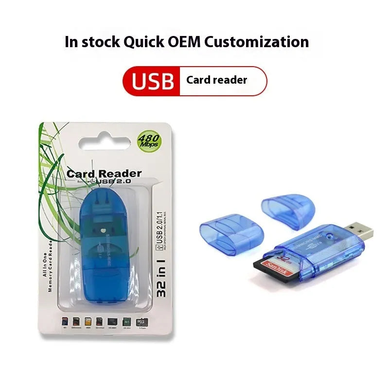 Transparent USB card reader with LED lighting options for computer memory card connectivity