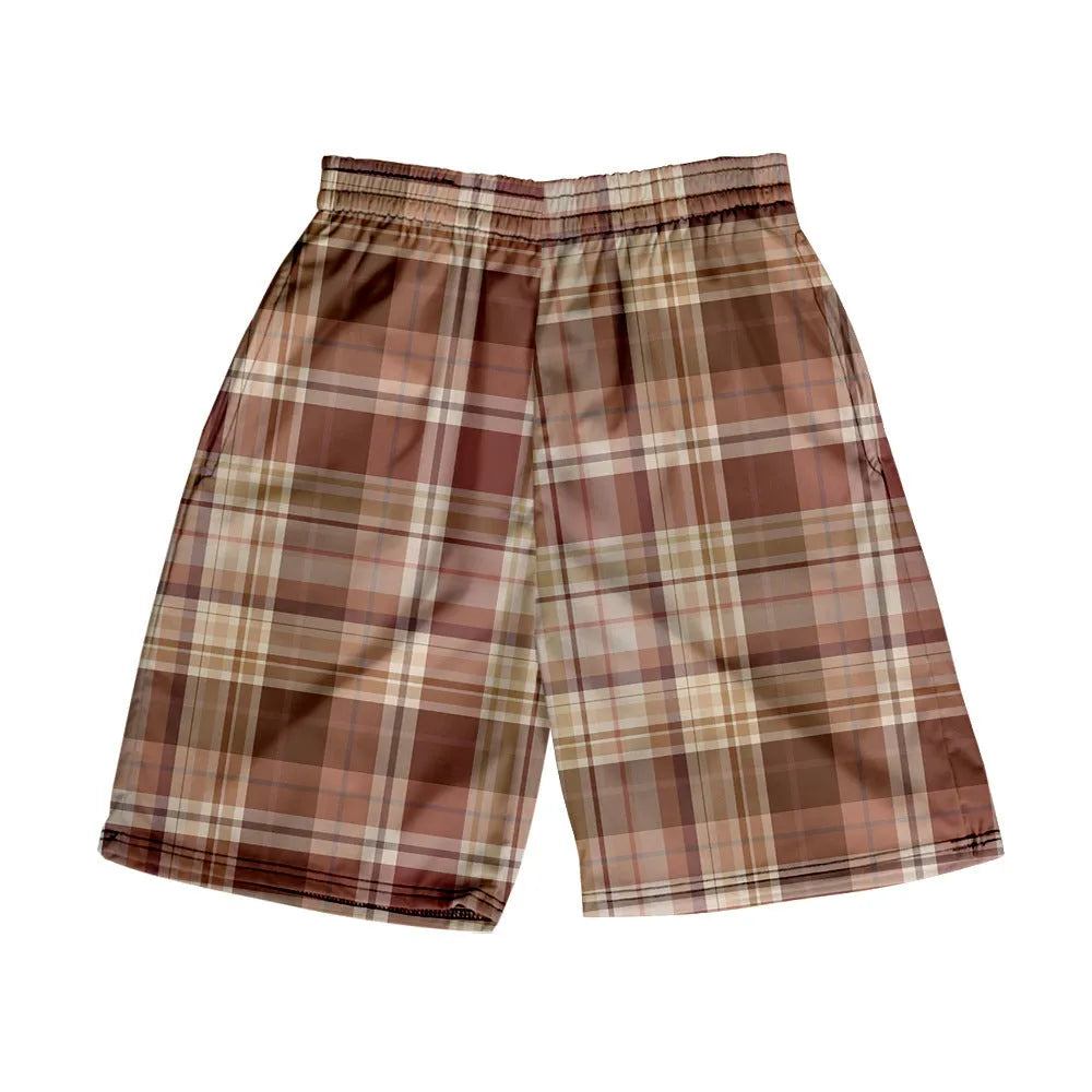 Men's plaid casual shorts with a straight-leg cut and elastic waistband in a selection of colours.