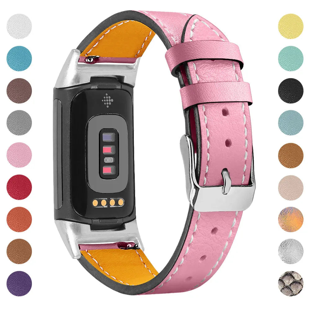 Genuine leather replacement watch strap for Fitbit Charge 5 and Charge 6 in multiple colour options