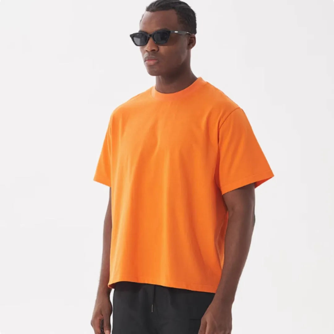 American-style loose fit pure cotton T-shirt in multiple colours including apricot, black and white