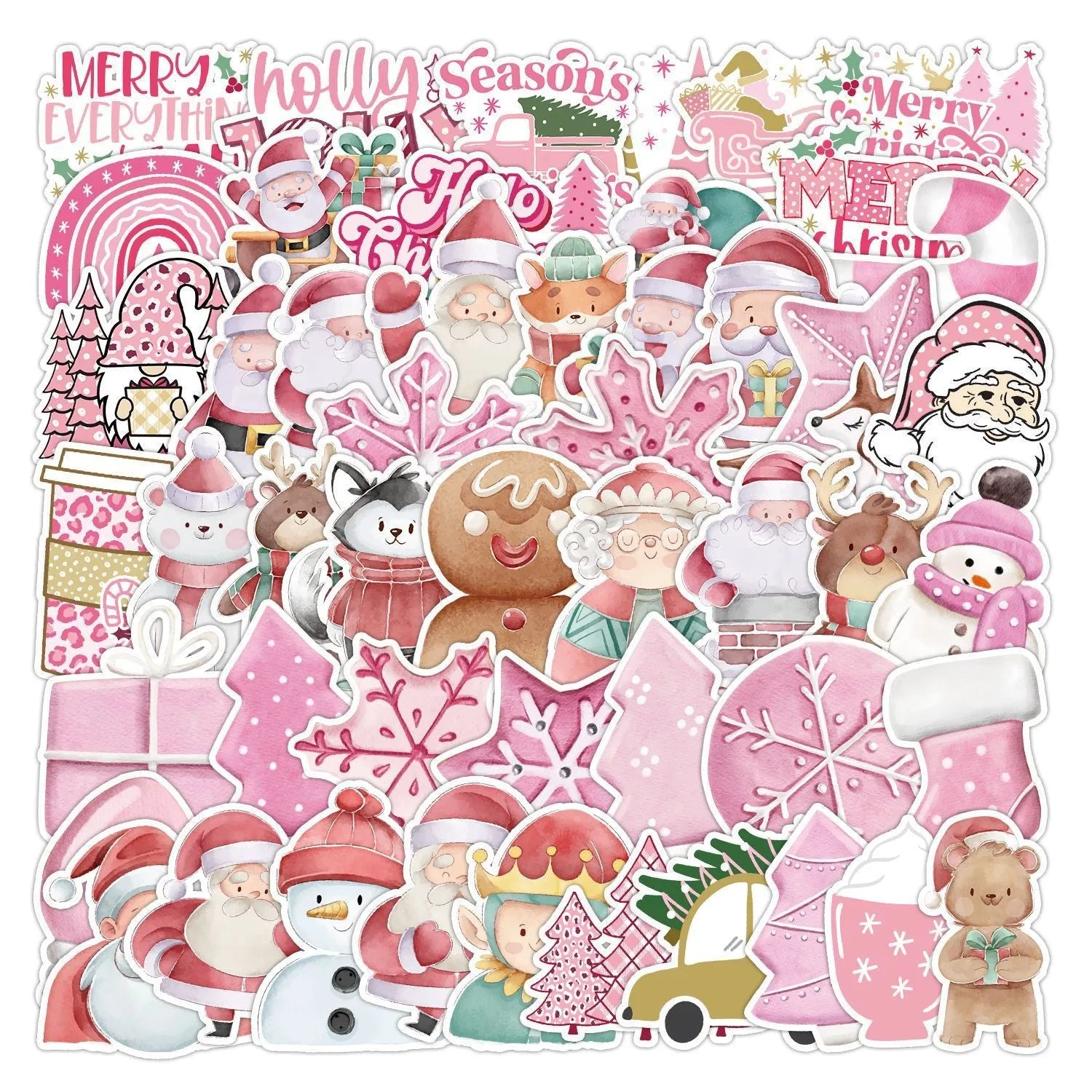 50 Christmas decoration waterproof stickers in assorted cute designs measuring 4-8cm for car phone computer decoration