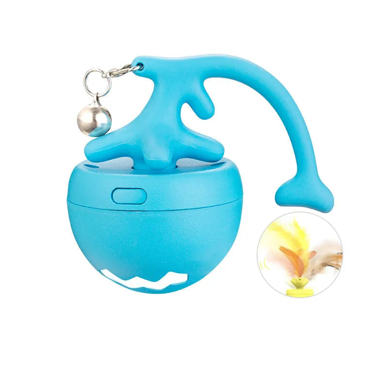 USB electric cat teasing ball with fish bone design and extendable teasing stick with feather attachments